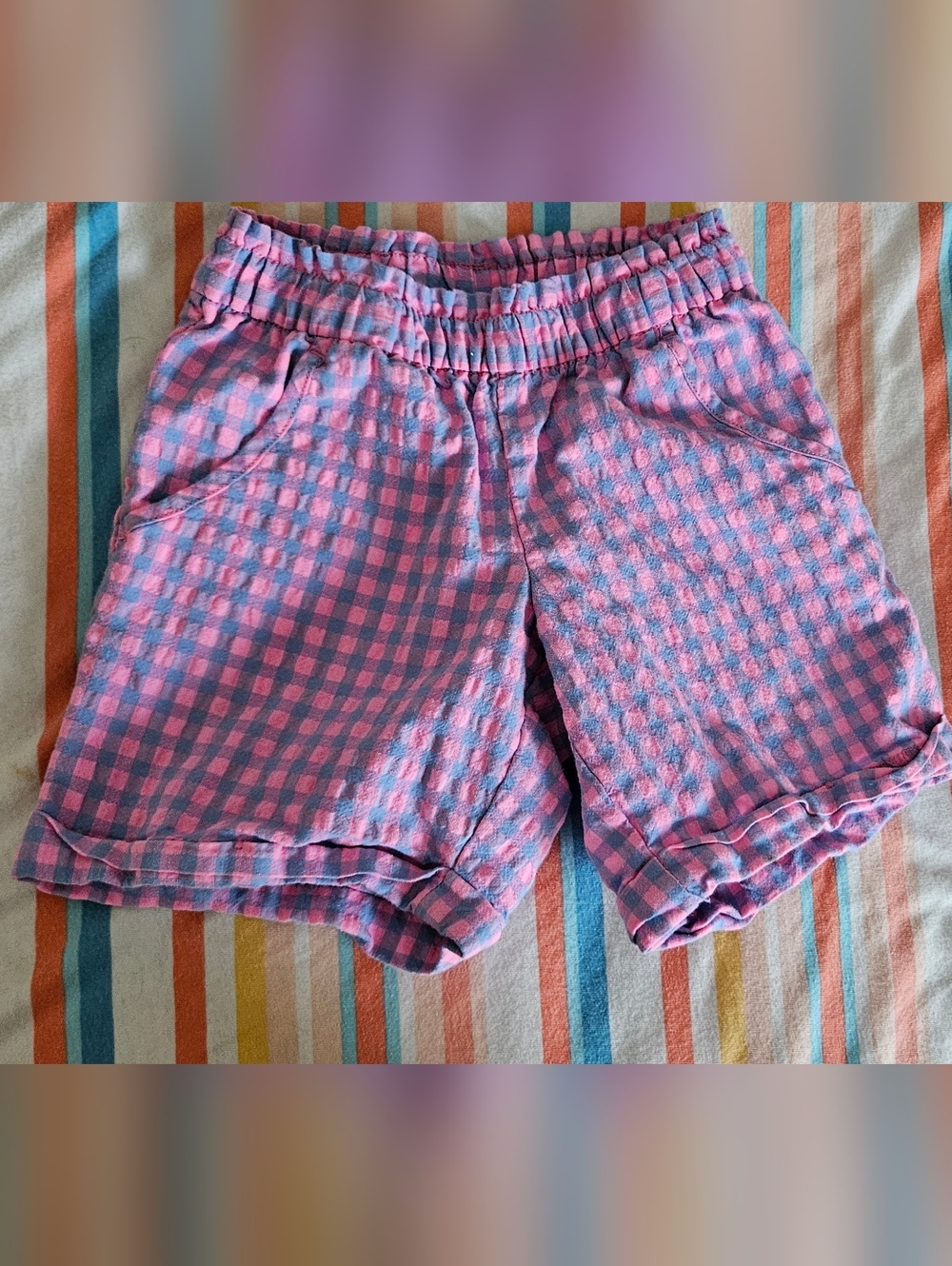 wonder nation Pink and Purple Gingham Elastic-Waist Shorts, Size 4-5